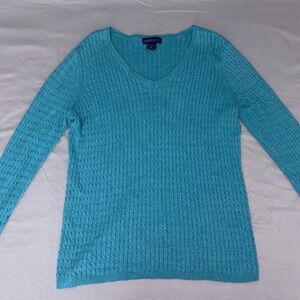 Karen Scott Cable-Knit Scoop Neck Sweater - Aqua
